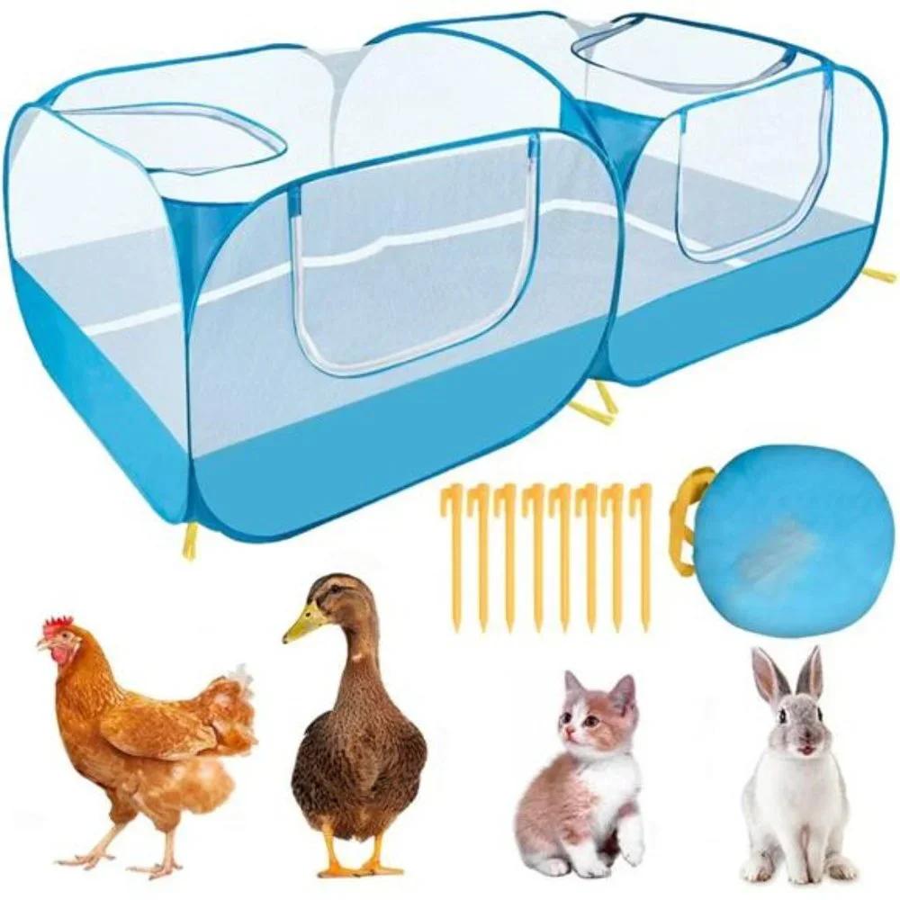 Small Animals Playpen, Breathable Foldable Portable Large Chicken Run Coop, Blue